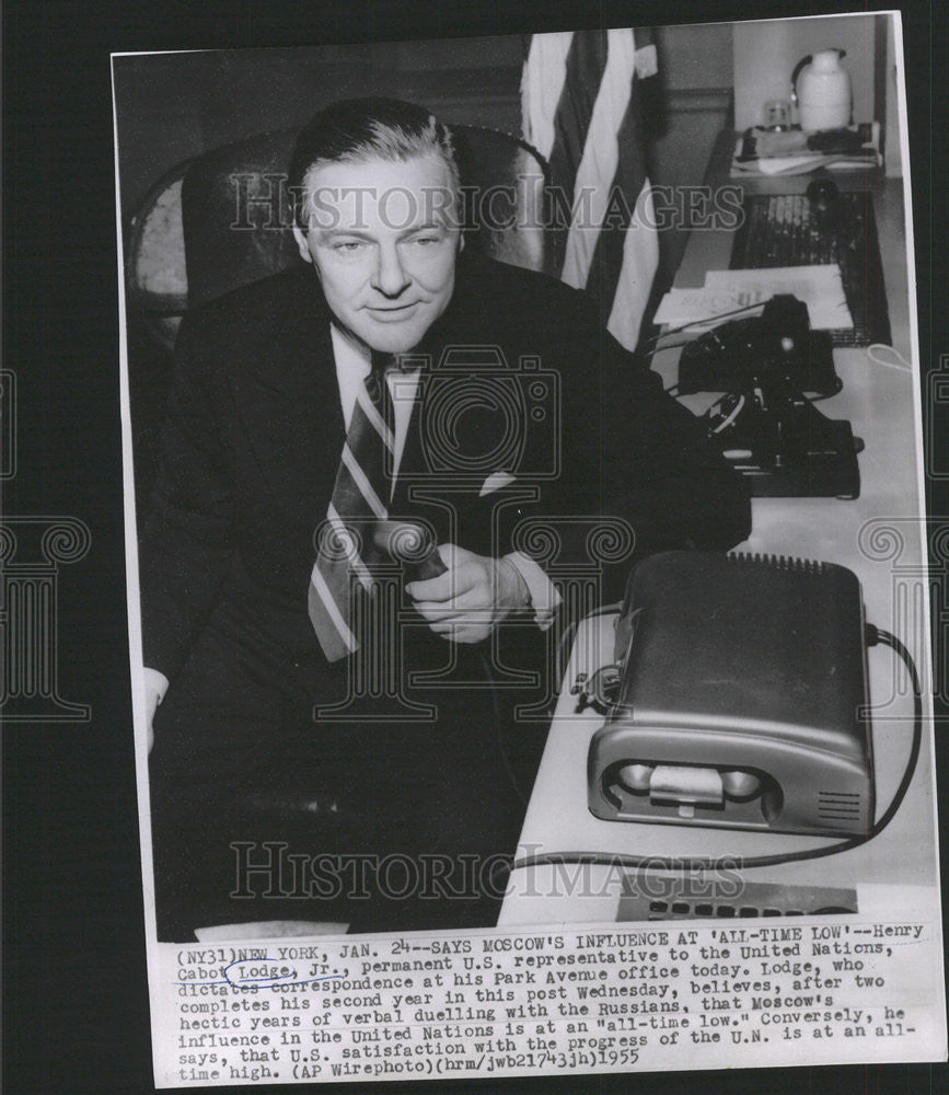 1955 Press Photo Henry Cabot Lodge Permanent US United Nation Cabot Lodge Russia - Historic Images