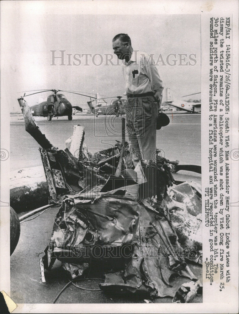 1964 Press Photo South Viet Nam Ambassador Henry Cabot Lodge helicopter Saigon - Historic Images