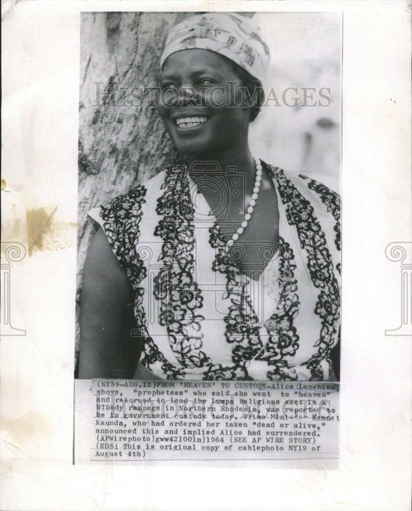 1964 Press Photo Alice Lenshina Prophetess Heaven Rhodesian  Kaunda Custody - Historic Images