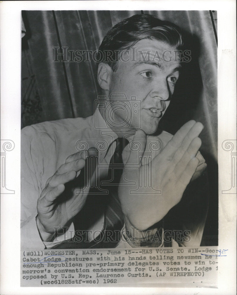 1962 Press Photo George Cabot Lodge gesture Republican pre primary delegate vote - Historic Images