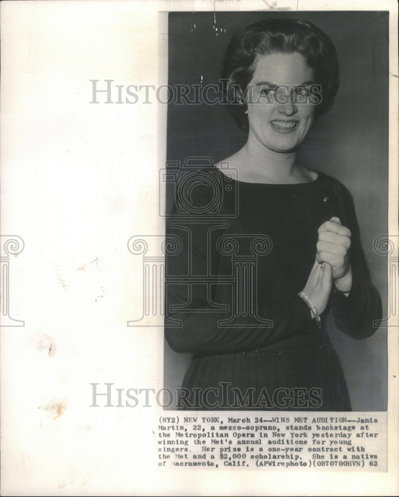 1962 Press Photo Janis Martin Metropolitan Opera New York - Historic Images