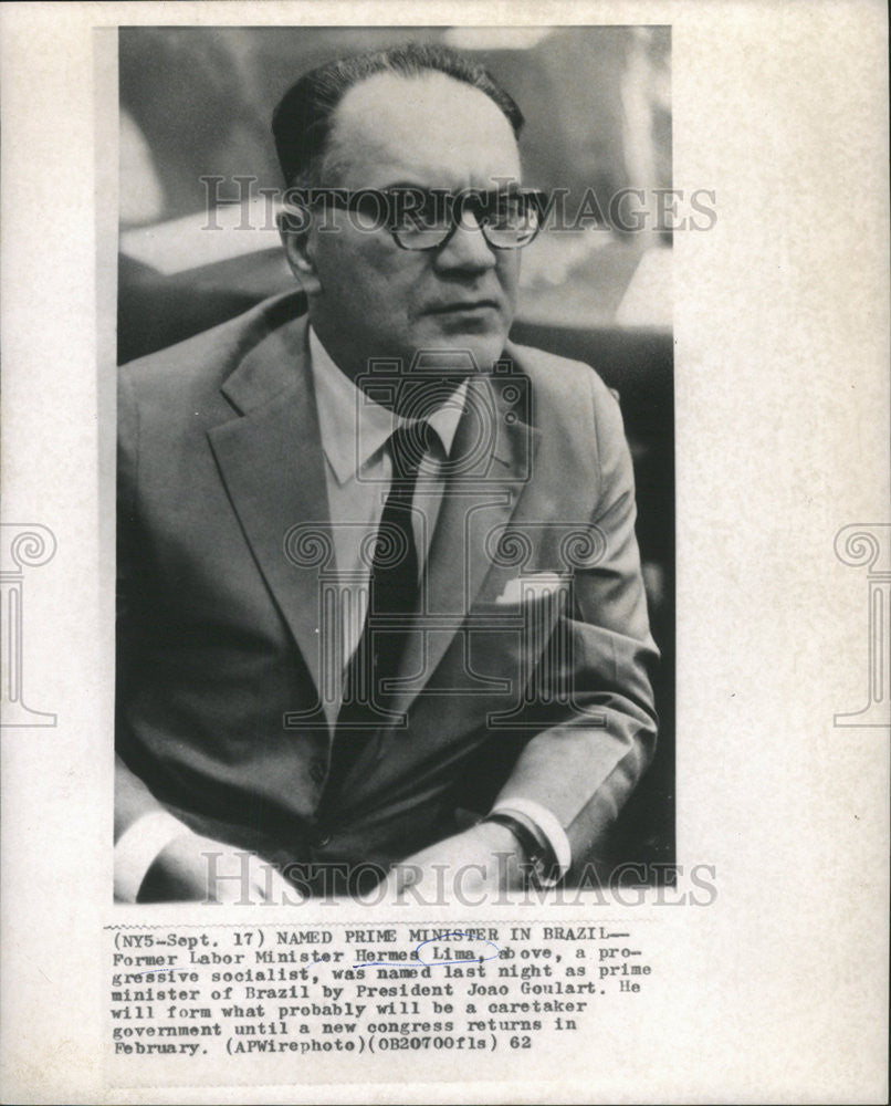 1962 Press Photo Brazil Prime Minister Hermes Lima - Historic Images