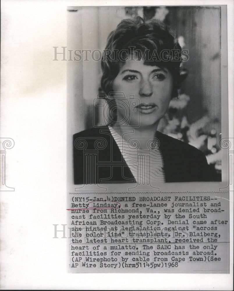1968 Press Photo Denied Broadcast Betty Lindsay  Richmond - Historic Images