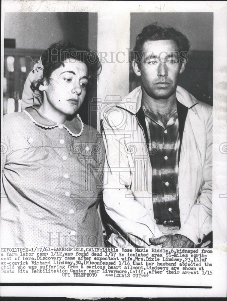 1961 Press Photo Richard Lindsey with wife Dixie confessed to the abduction - Historic Images