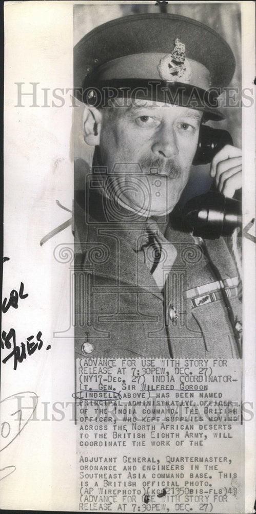 1948 Press Photo British Officer Lt. Gen. Sir Wilfred Gordon Lindsell - Historic Images