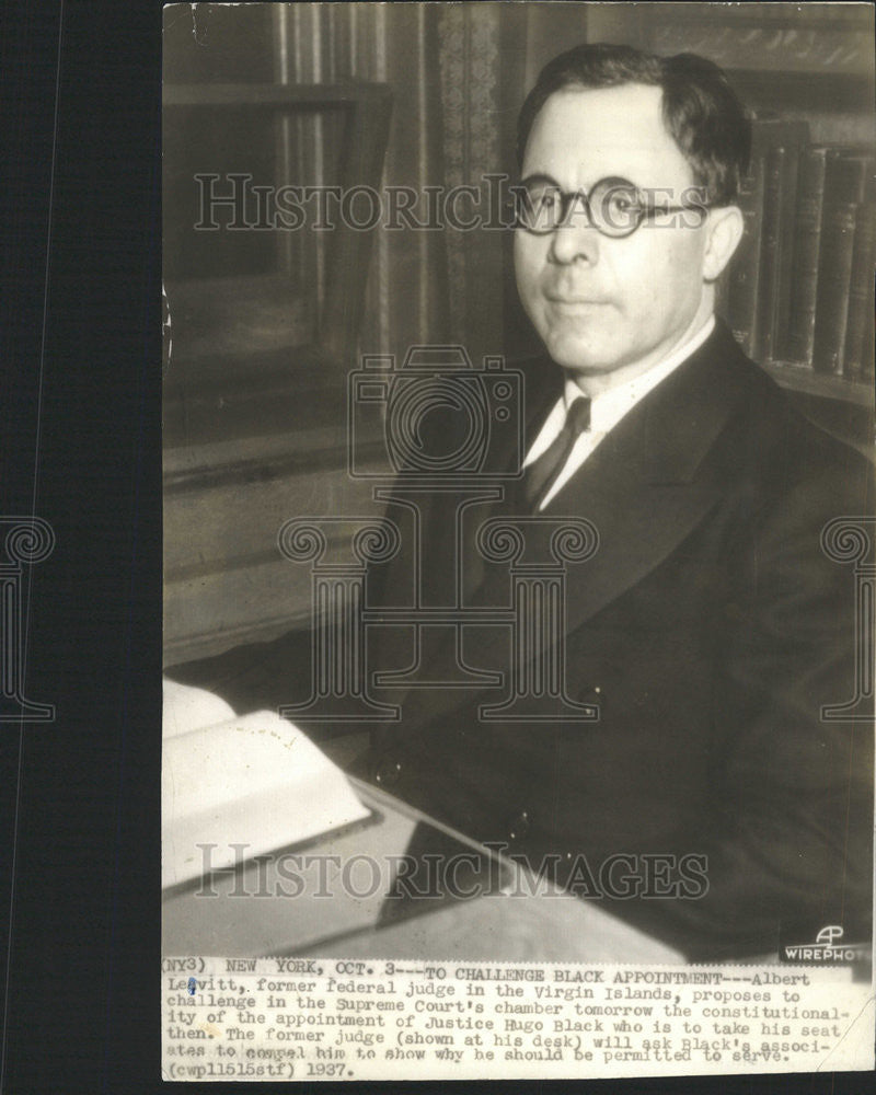 1937 Press Photo Albert Levitt Federal Judge Virgin Islands Supreme Court - Historic Images