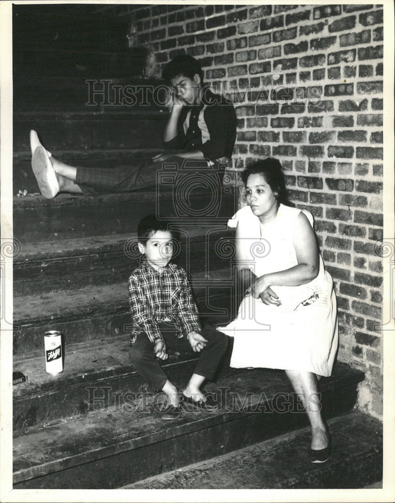 1966 Press Photo John Lugo Jose Lugo Mrs Ramma Lugo stairs home Police Lucy Lugo - Historic Images