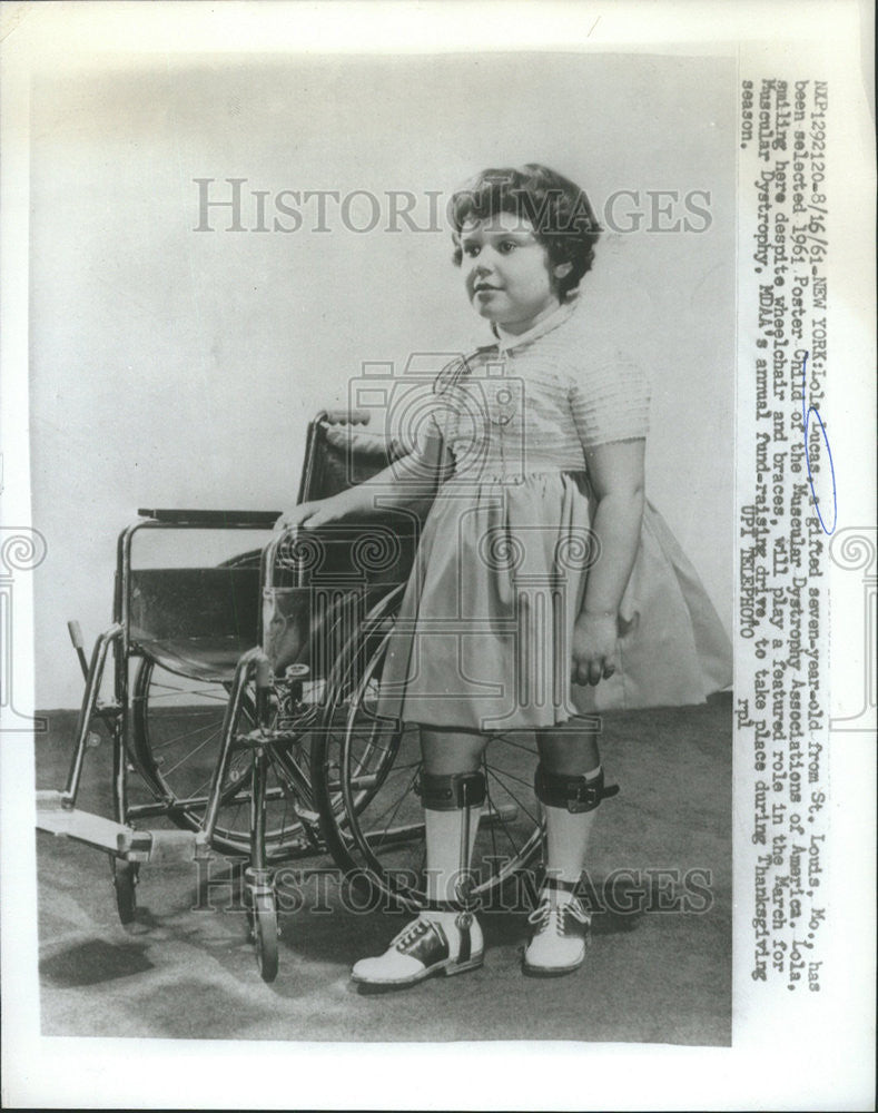 1961 Press Photo Lola Lucas St Louis Poster Child Muscular Dystrophy Association - Historic Images