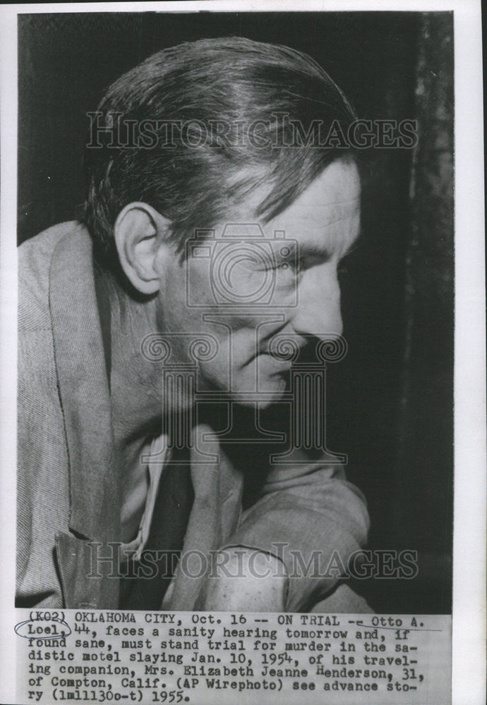 1955 Press Photo Otto Loel faces sanity hearing before trail murder - Historic Images