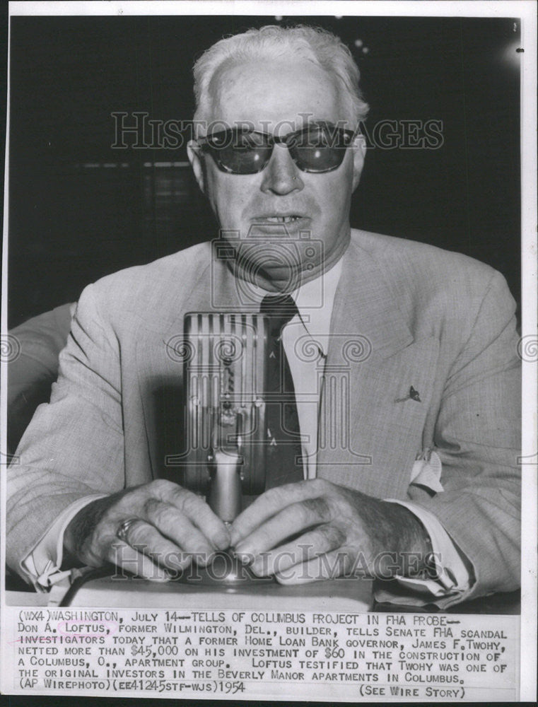 1954 Press Photo Don Loftus Tells Of Columbus Project In FHA Probe - Historic Images