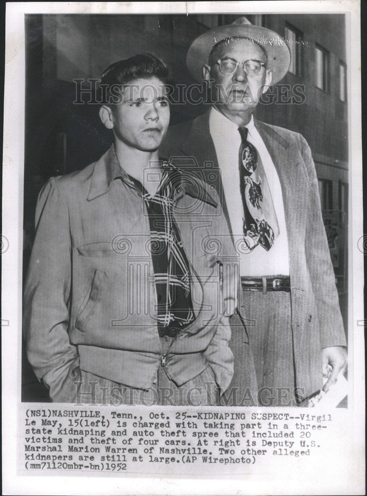 1952 Press Photo Virgil Le May Kidnapper and Deputy U.S. Marshl Marion Warren - Historic Images