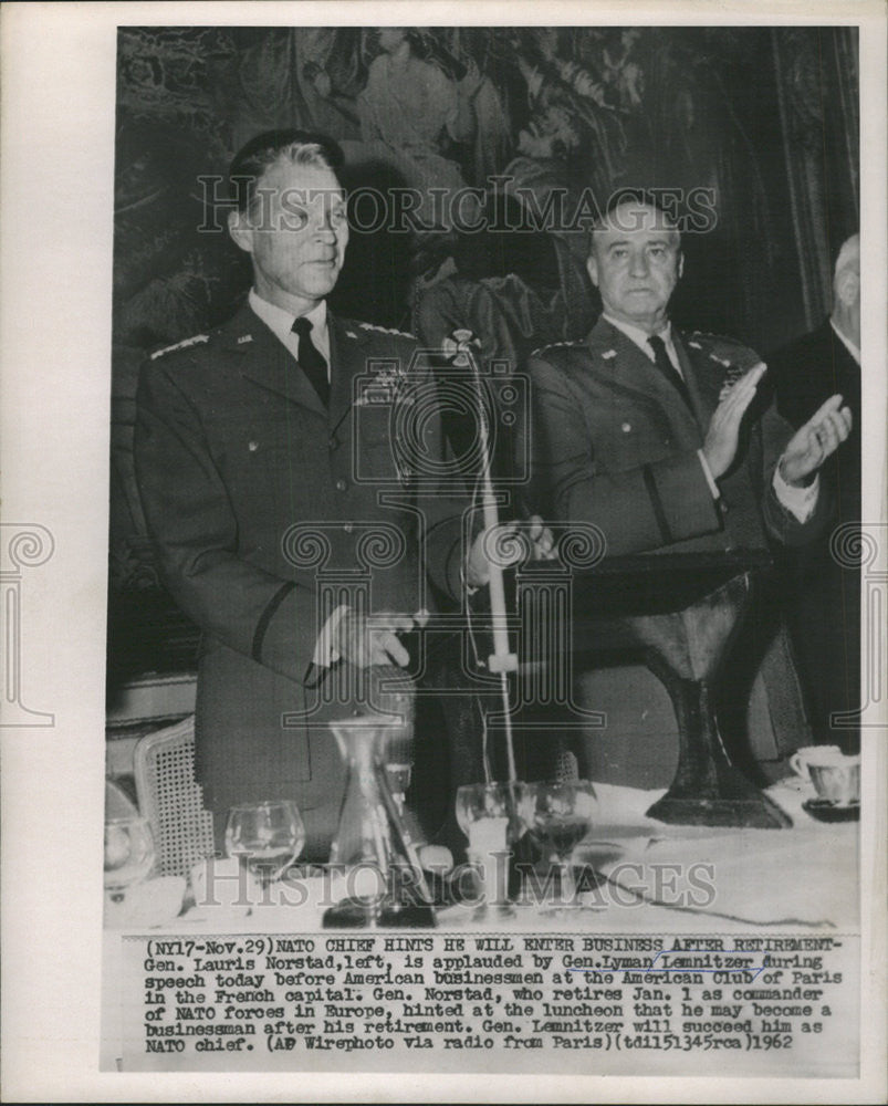 1962 Press Photo NATO Business Lauris Norstad Lyman Lemnitzer - Historic Images