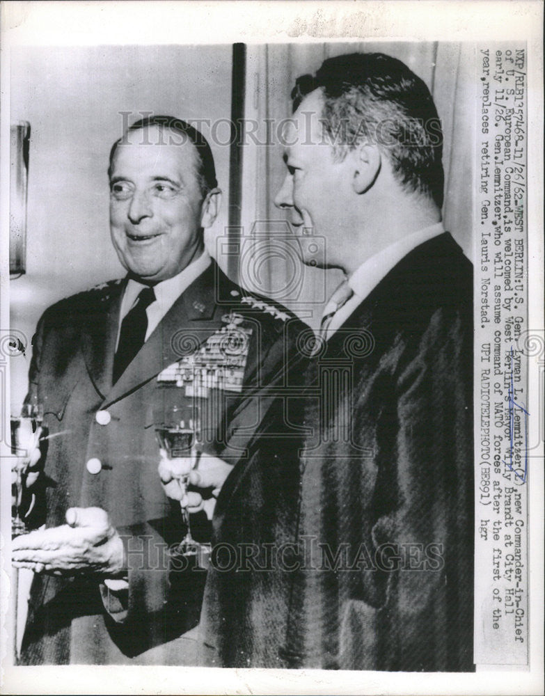 1962 Press Photo Gen. Lyman Lemnitzer new Commander in Chief of US European Comm - Historic Images