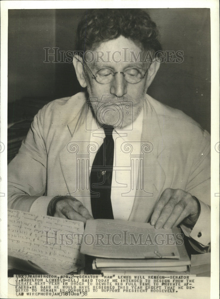 1938 Press Photo Senator J. Hamilton Lewis Talks about his Resigning Intentions - Historic Images