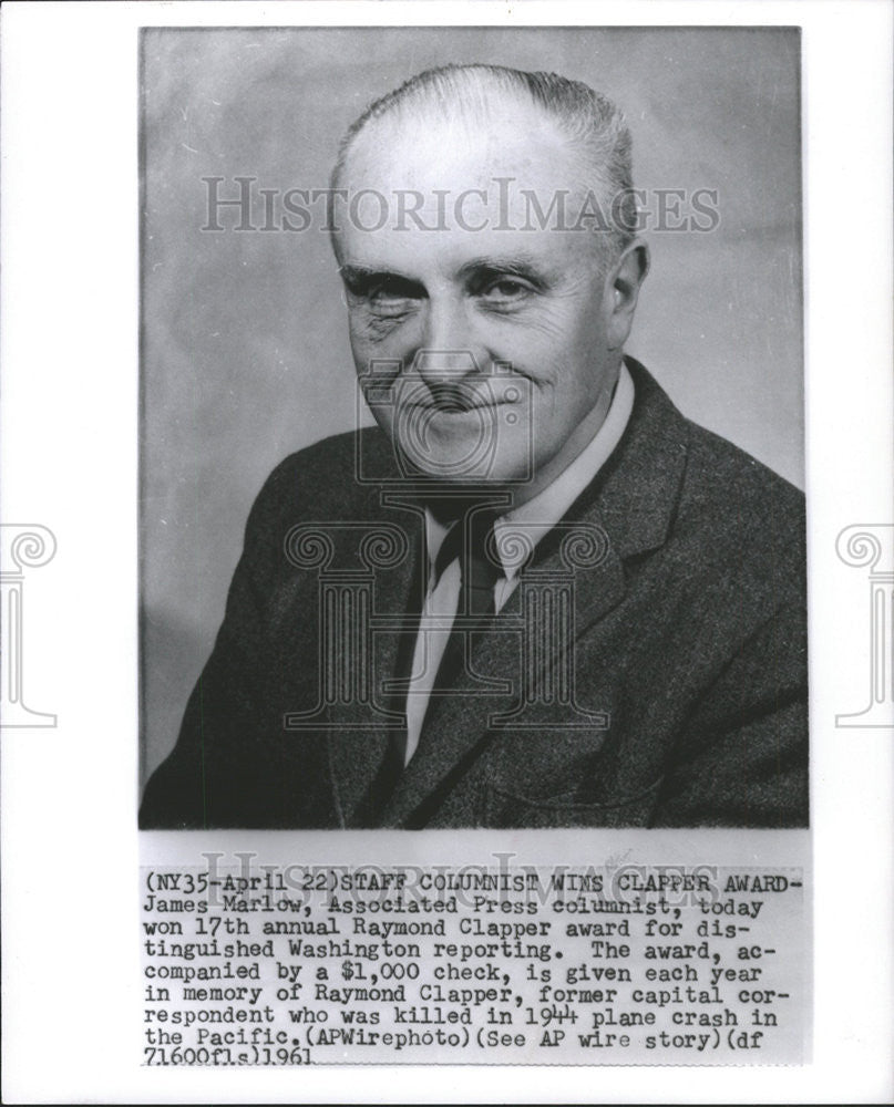 1961 Press Photo James Marlow Award winning columnist - Historic Images