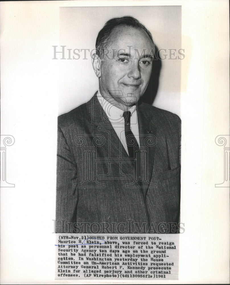 1961 Press Photo Maurice Klein Forced To Resign As Director Of National Security - Historic Images