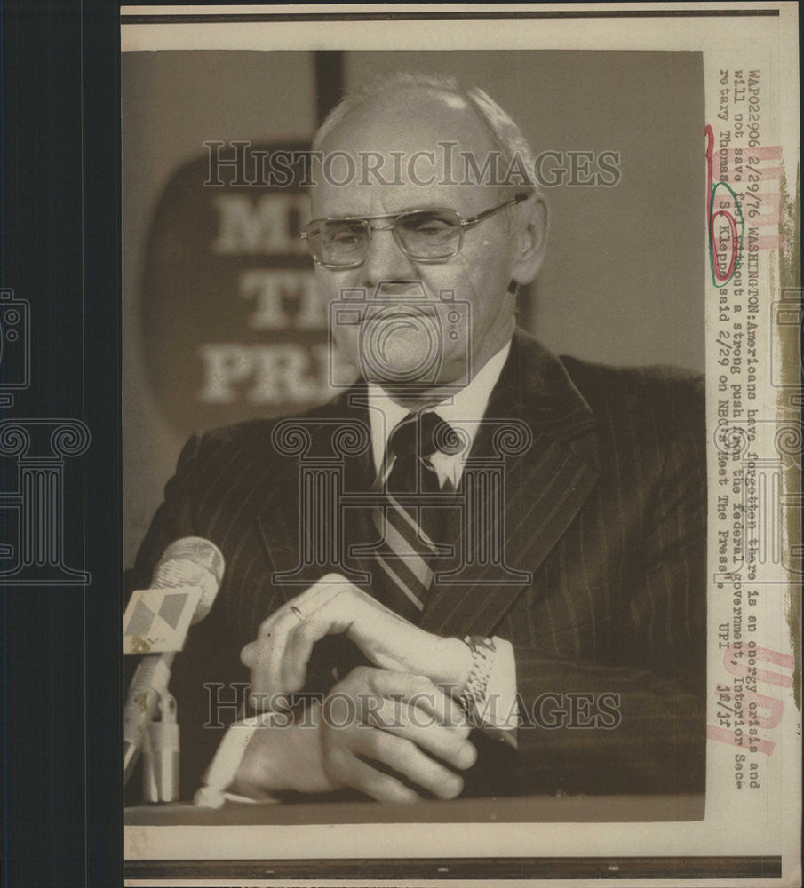 1976 Press Photo Interior Secretary Thomas Kleppe Meet The Press Energy Crisis - Historic Images