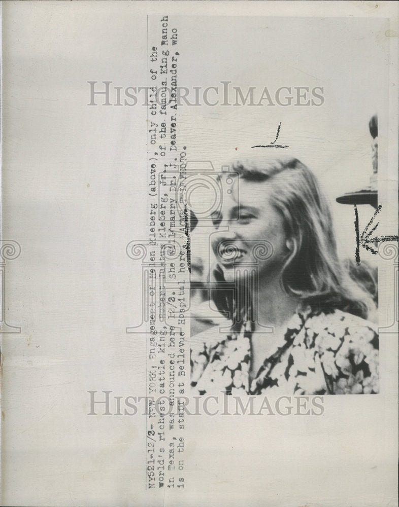 1948 Press Photo Helen Kleberg Engagement - Historic Images