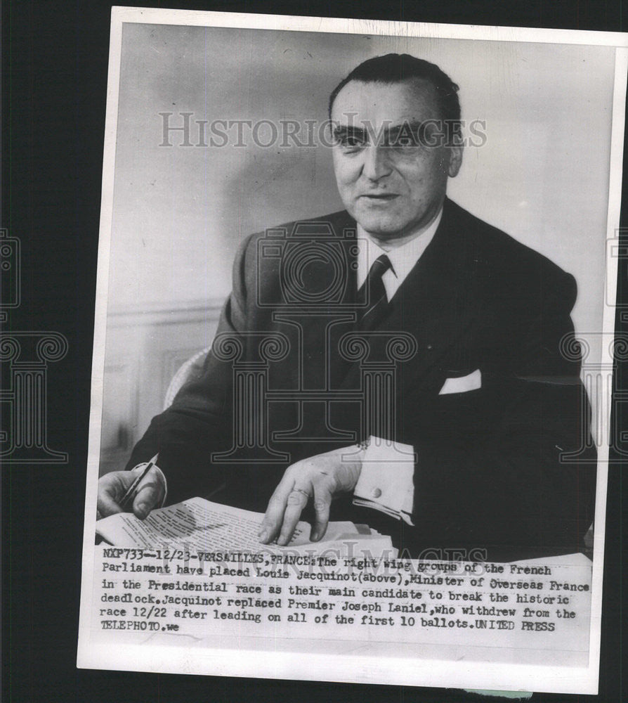 1953 Press Photo Louis Jacquinot Minister Overseas France - Historic Images