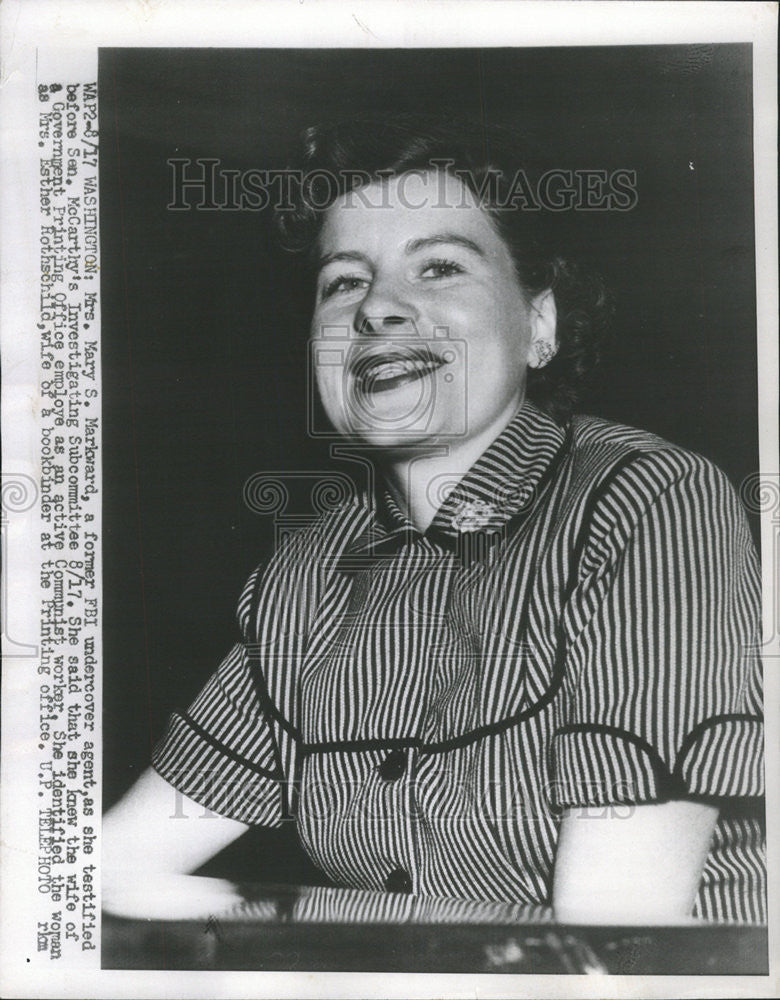 1953 Press Photo Mary Markward FBI McCarthy Subcommittee Washington Esther - Historic Images