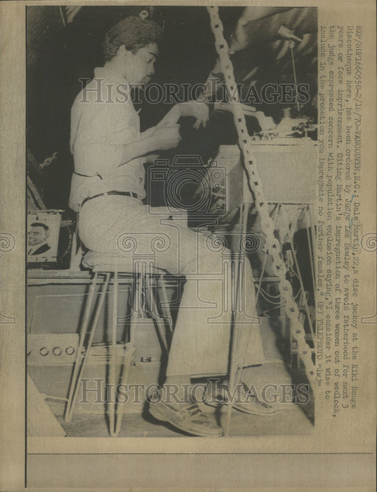 1970 Press Photo DJ Dale Martin Impregnates 3 Women And Is Sentences By Judge - Historic Images