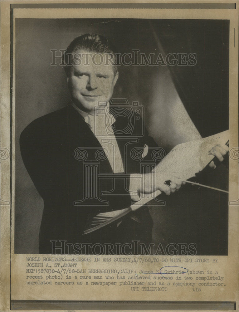 1968 Press Photo James Guthrie newspaper publisher Symphony Conductor California - Historic Images