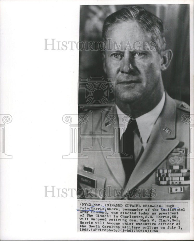 1964 Press Photo General Hugh Pate Harris President Charleston Army Command - Historic Images