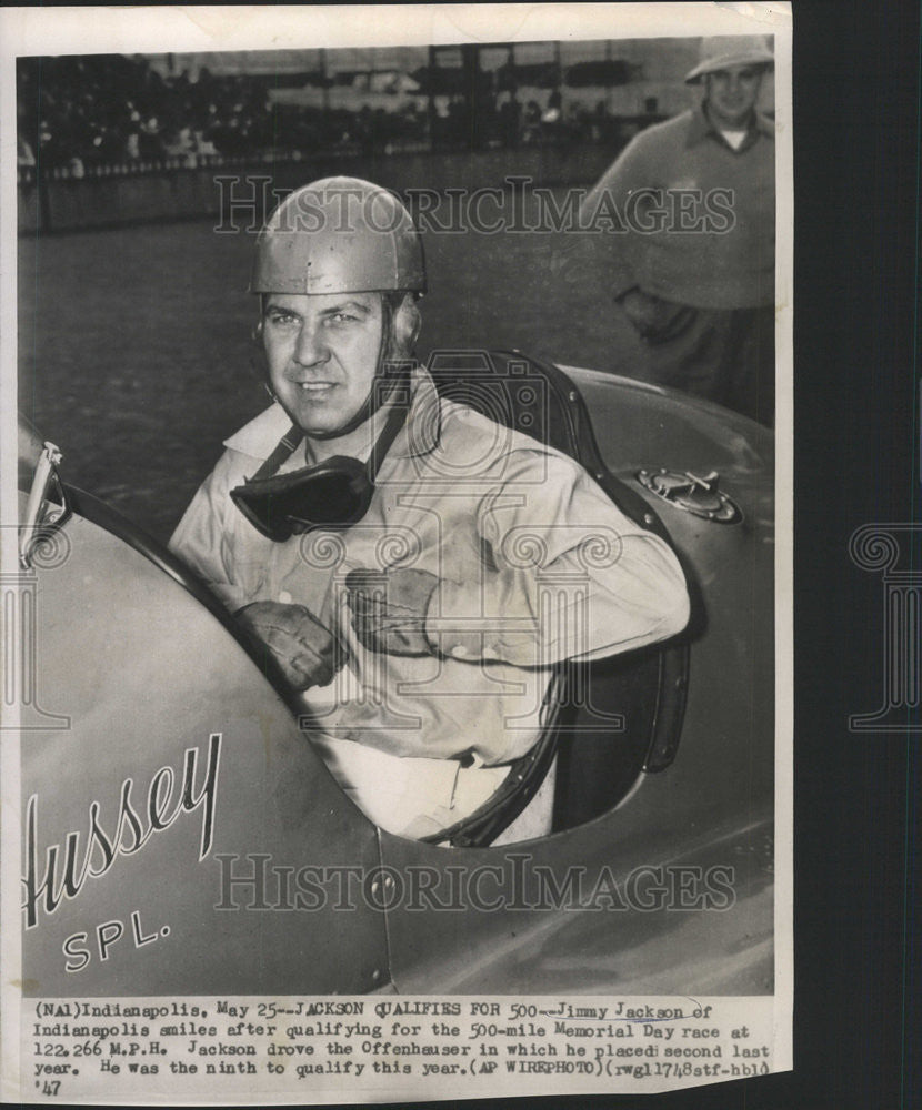 1947 Press Photo Jimmy Jackson Memorial Day Race Indianapolis Mile Car drove - Historic Images