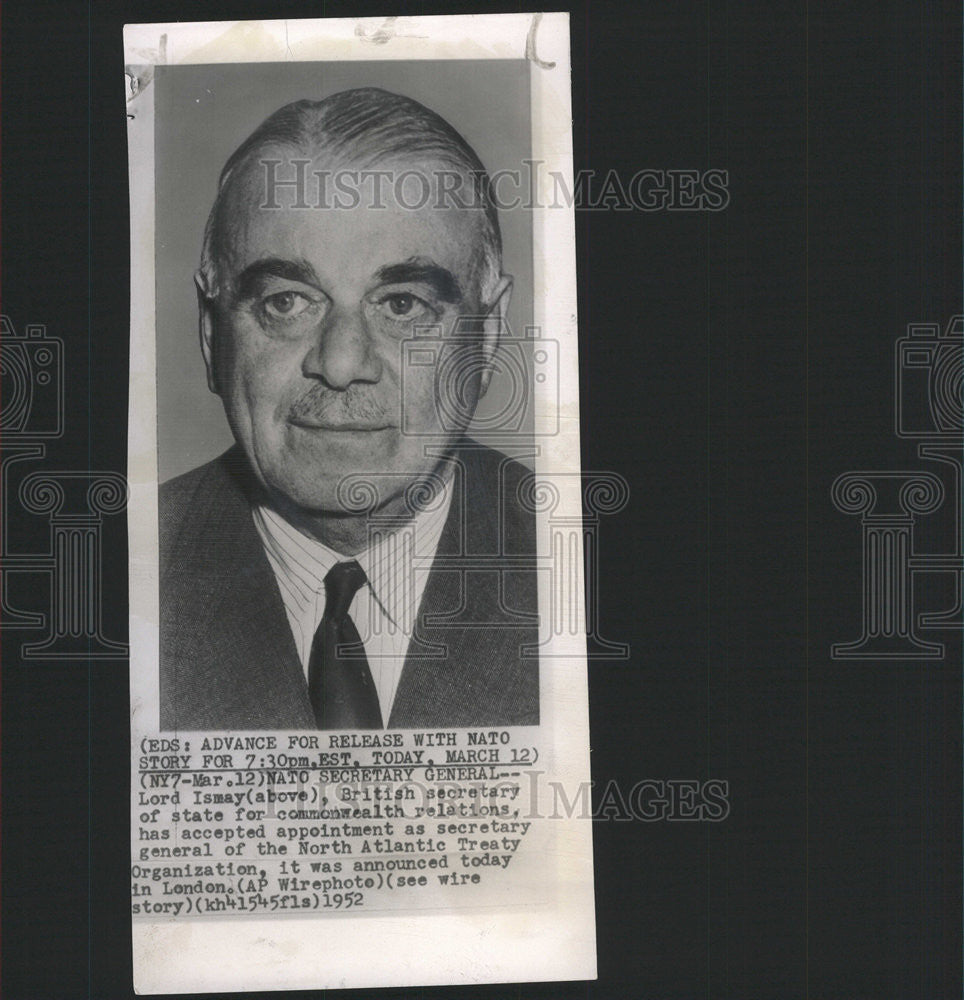 1952 Press Photo Lord Ismay British Secretary Commonwealth Relation - Historic Images