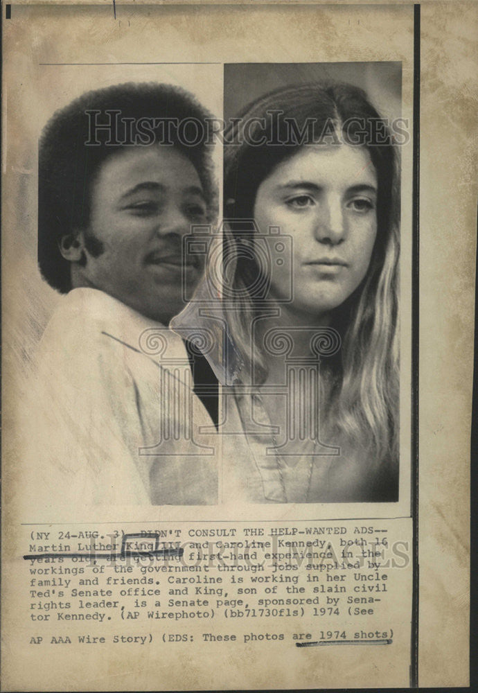 1974 Press Photo Martin Luther King Caroline Kennedy Government Ted New York - Historic Images