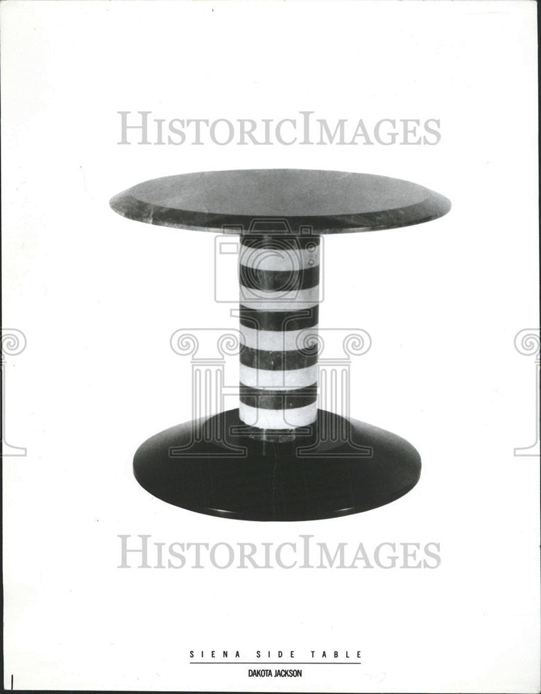 1990 Press Photo Marble strip column Jackson Siena Table lacquered Metal Base - Historic Images