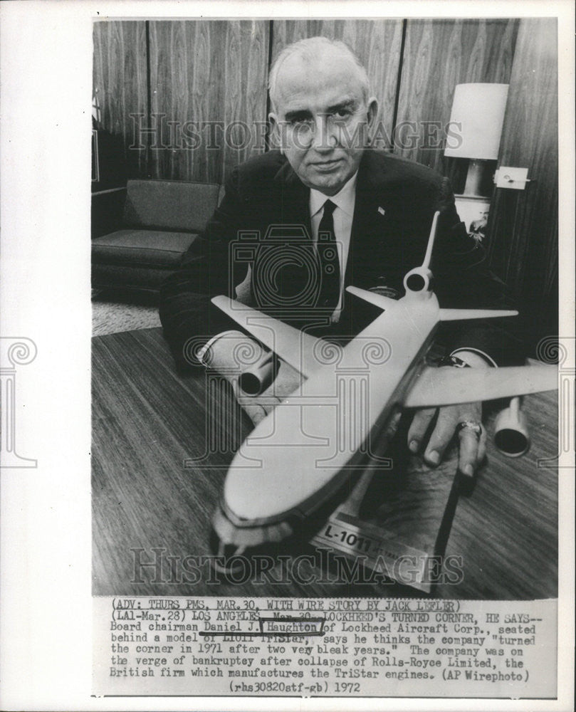 1972 Press Photo Daniel Haughton Board Chairman Lockheed Aircraft Corporation - Historic Images