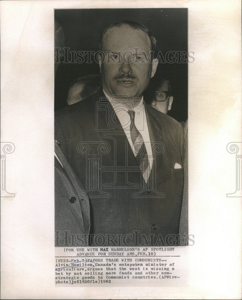 1962 Press Photo Alvin Hamilton, Canada&#39;s Minister of Agriculture - Historic Images