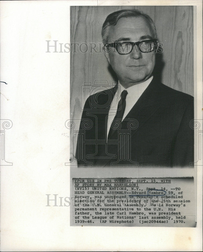 1970 Press Photo Edward Hambro Norway Politician - Historic Images