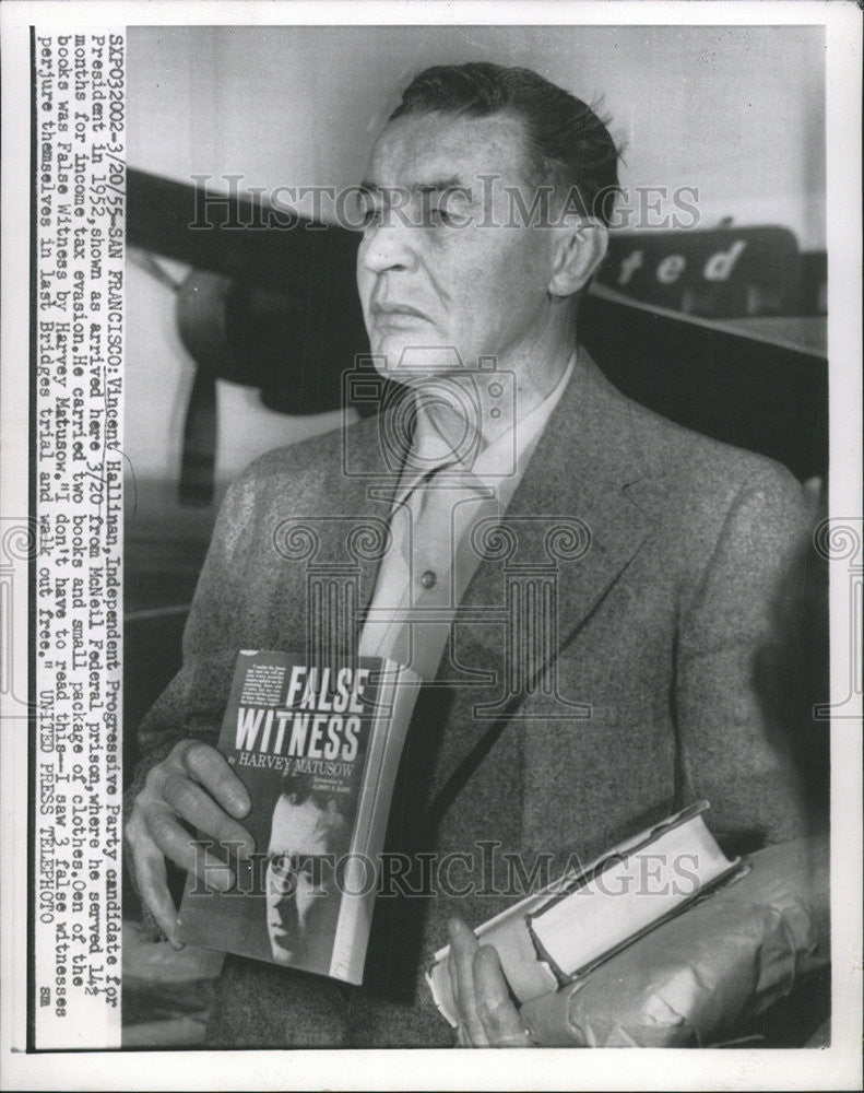 1955 Press Photo Vincent Hallinan San Francisco McNeil Federal prison President - Historic Images