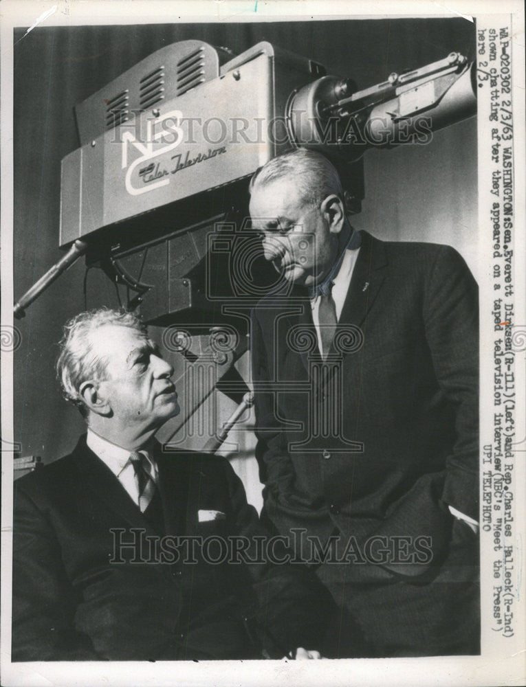 1963 Press Photo Everett Dirksen Rep Charles Halleck television interview tape - Historic Images