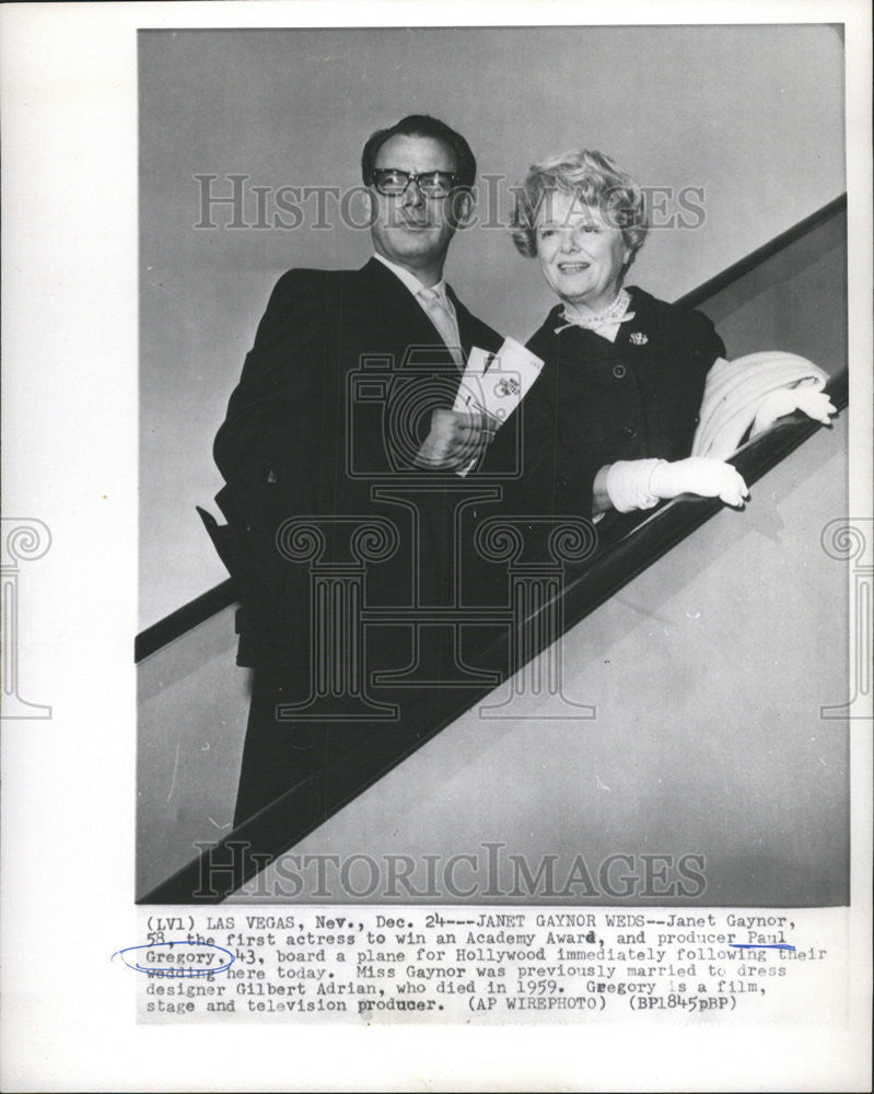 1965 Press Photo Janet Gaynor Paul Gregory Hollywood Academy Award producer - Historic Images