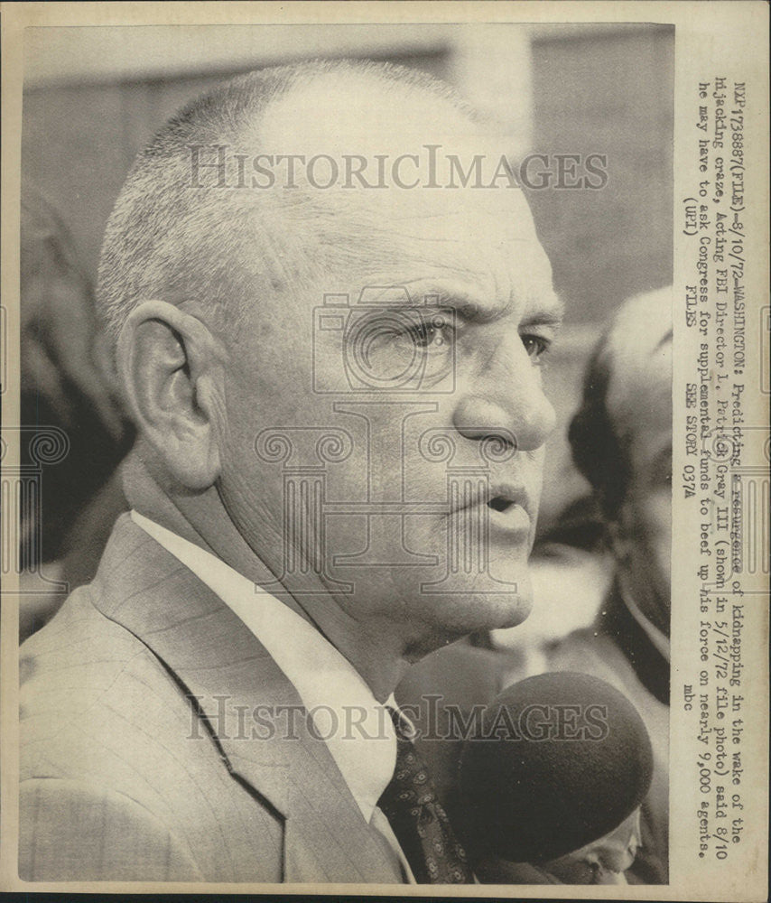 1972 Press Photo Patrick Gray III Acting FBI Director hijacking craze Congress - Historic Images