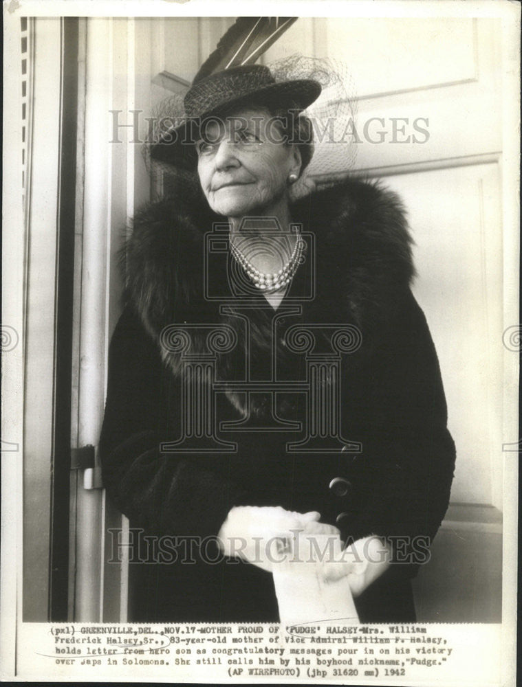 1942 Press Photo William Frederick Halsey Vice Admiral Solomona Fudge letter - Historic Images