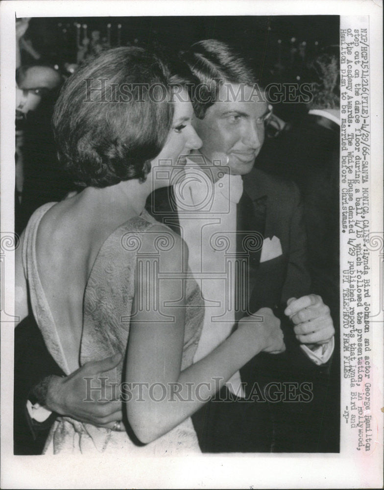 1966 Press Photo Lynda Bird Johnson actor George Hamilton dance floor ball - Historic Images