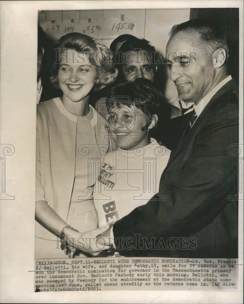 1964 Press Photo Lt Gov Francis Bellotti Kathy Endicott Peabody Democratic TV - Historic Images