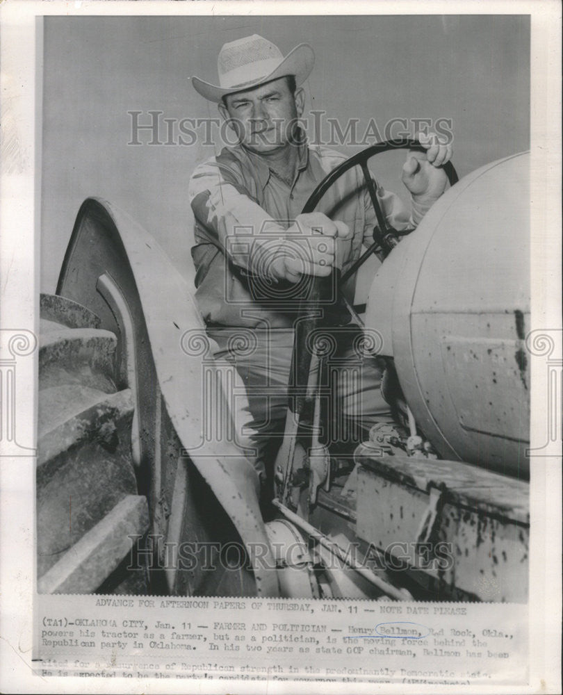 1962 Press Photo Henry Bellmon Red Rock Oklahoma power Tractor Farmer Party - Historic Images