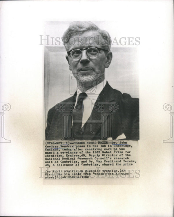 1962Press Photo John Cowdery Kendrew Co-winner of 1962 Nobel Prize for ...