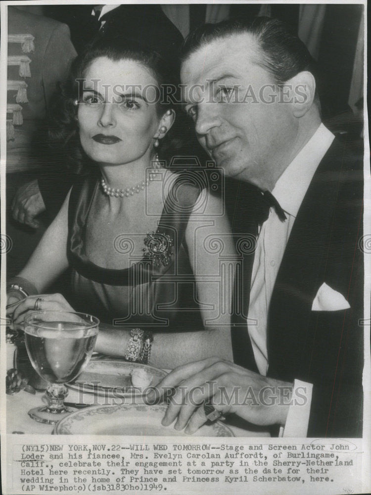 1949 Press Photo Burlingame Evelyn Carolan Auffordt John Loder Stage New York - Historic Images