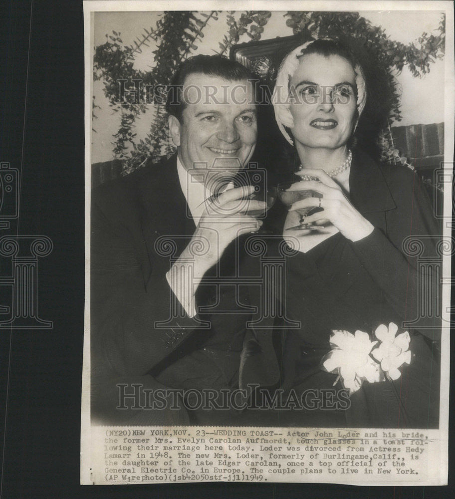 1949 Press Photo Actor John Loder, His Bride Former Mrs Evelyn Carolan Auffmordt - Historic Images