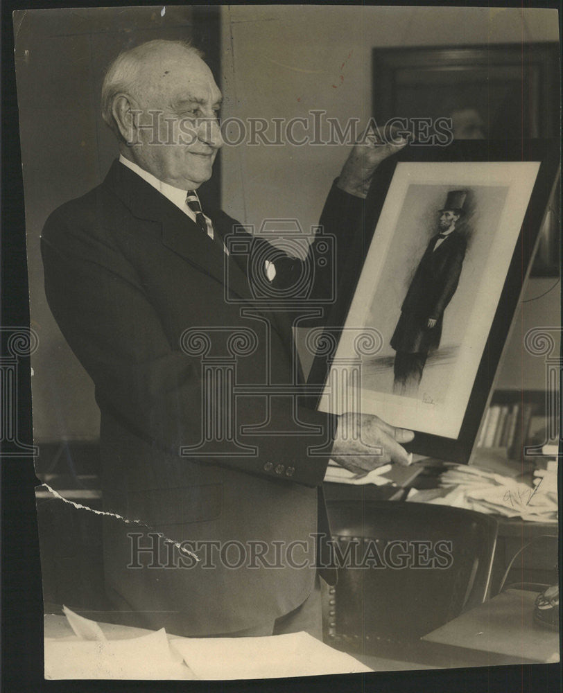 1940 Press Photo Frank Loesch fire bell flames teacher boy scene volume speech - Historic Images