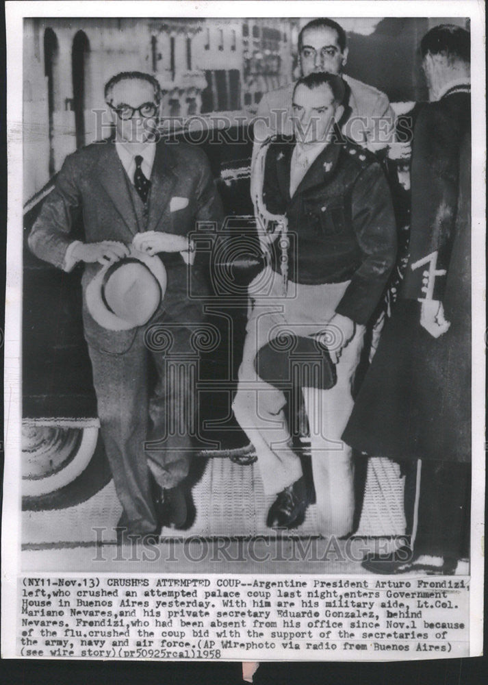 1958 Press Photo  Argentine President Arturo Frondizi Mariano Nevares - Historic Images