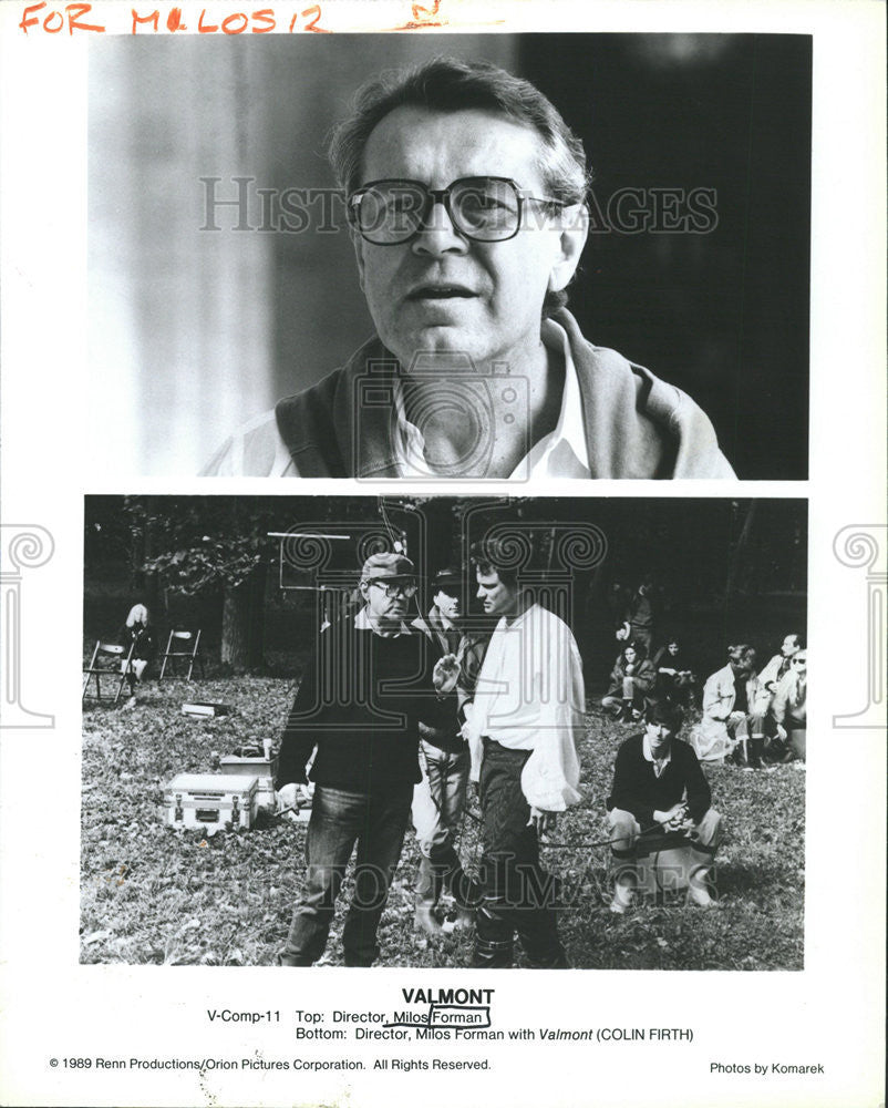 1989 Press Photo Valmont Milos Forman Colin Firth Movie Michigan Director Les - Historic Images