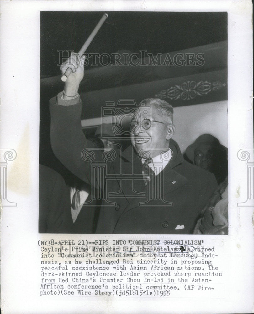 1955 Press Photo Sir John Lionel Kotelawala Soldier Ceylon Prime Minister - Historic Images