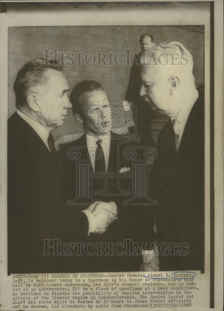 1968 Press Photo Soviet Premier Alexei N Kosygin - Historic Images